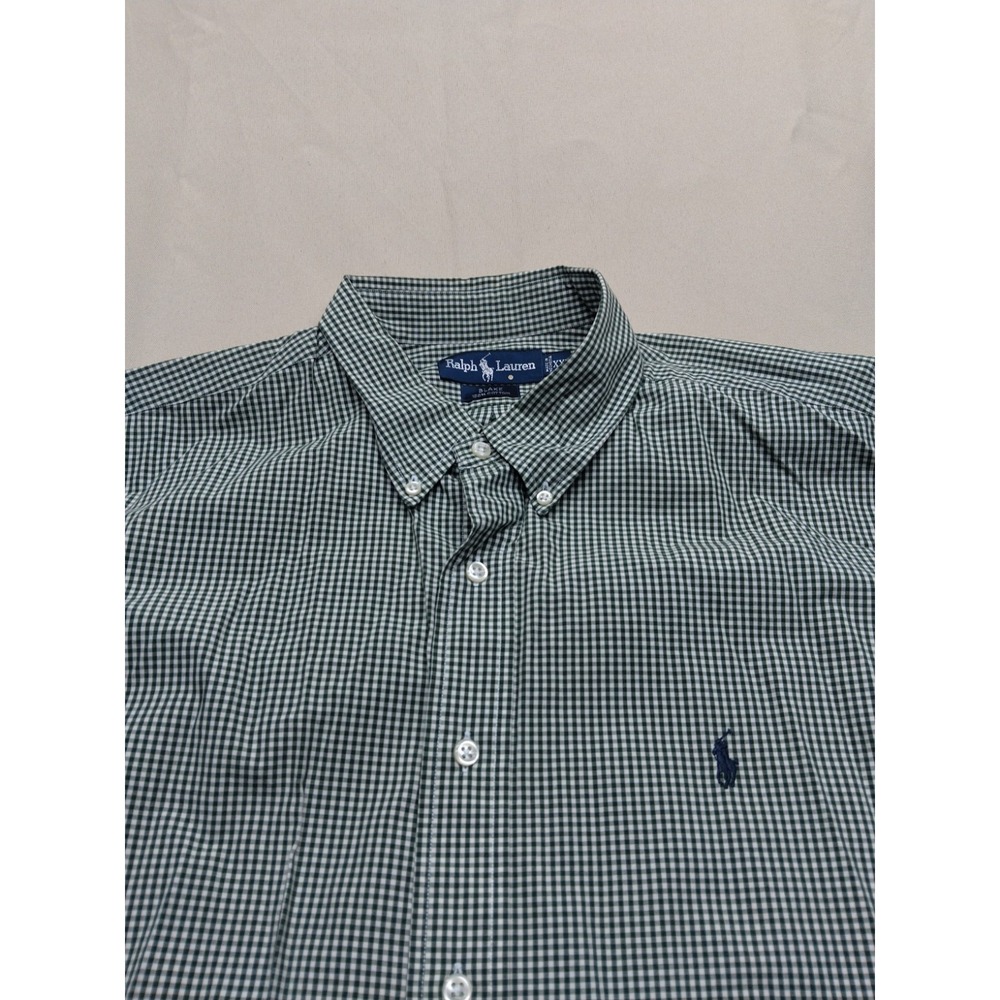 Ralph Lauren Shirt Mens 2XL Green White Check Button Down Stretch Long Sleeve